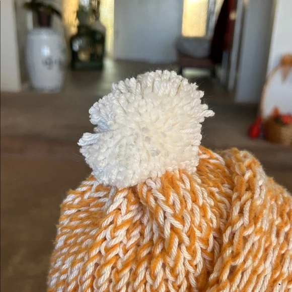 Cozy Orange and White Knit Beanie - Picture 5 of 6